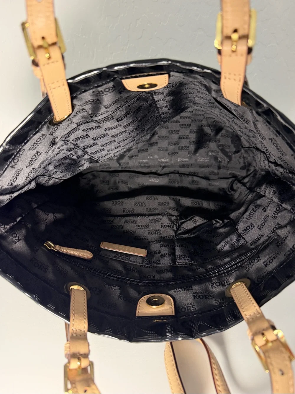 Michael Kors Black Patent Leather Tote Bag